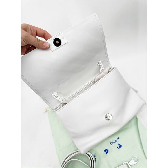 Off White White Leather Embossed Diagonal Stripe Soft Binder Clip Shoulder Bag - Picture 8 of 12
